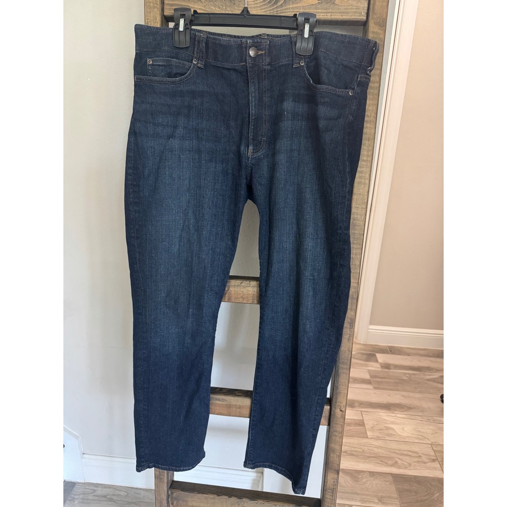 Lee Extreme Motion Regular Straight Jeans Mens 40x32 Dark Wash Blue Denim